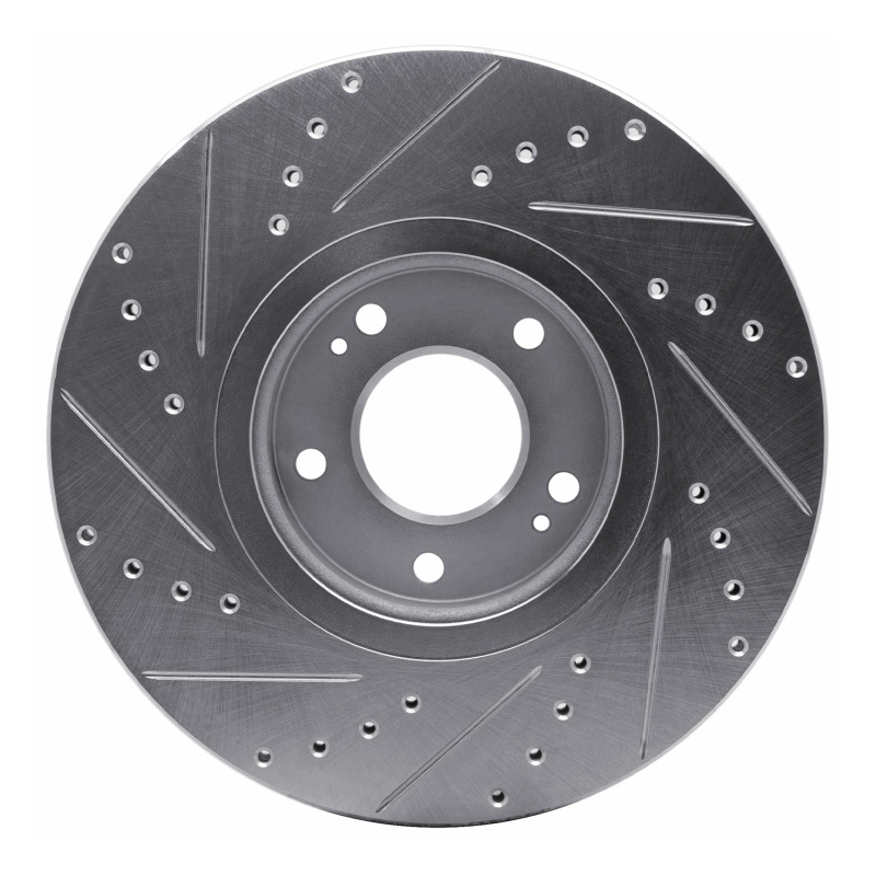 Hyundai Veracruz Brake Rotor (1) - Front Right - R1 Concepts - Drilled & Slotted - Silver - `07-`12